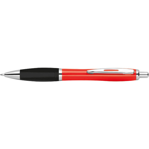 Bolgrafo rojo de ABS con clip y botn pulsador.