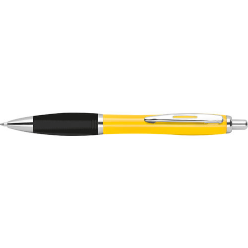 Bolgrafo amarillo de ABS con clip y botn pulsador.