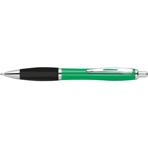 Bolgrafo verde de ABS con clip y botn pulsador.