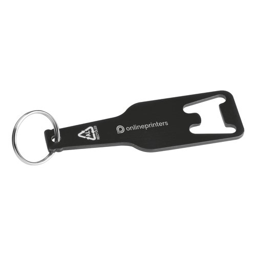 Abrebotellas de aluminio reciclado con llavero.