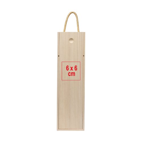 Caja de madera clara con tapa deslizante y asa de cuerda.