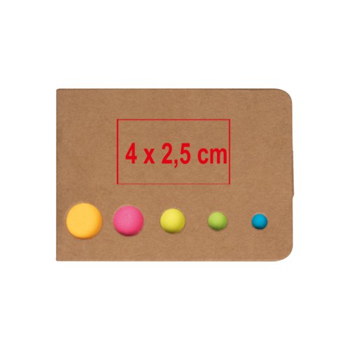 Set de notas adhesivas de papel con marcadores redondos de varios colores.
