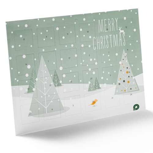 Calendario de adviento de papel con tem�tica navide�a y 24 puertas.
