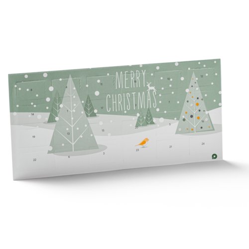 Calendario de adviento de papel con puertas numeradas.