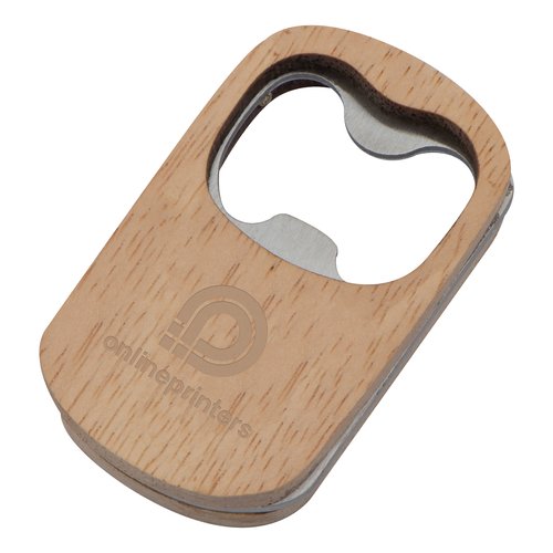 Abridor de botellas de madera con inserto de metal.