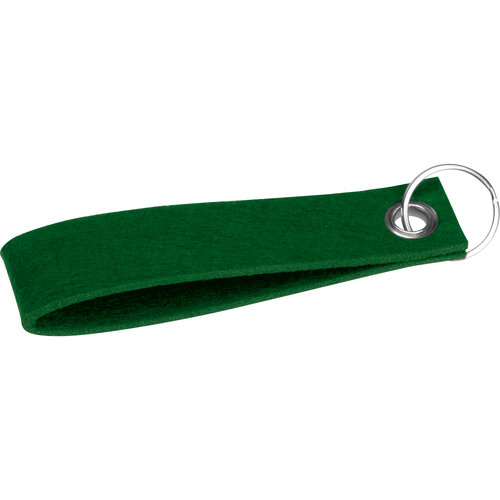 Llavero de fieltro verde con anilla metlica.