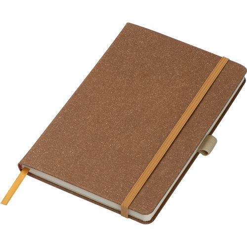 Cuaderno marrn Sukabumi con goma elstica.