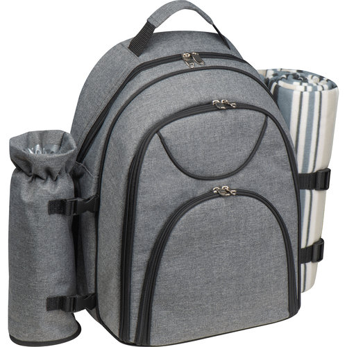 Mochila de picnic antracita con mltiples compartimentos y asas.