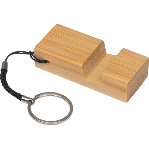 Llavero beige de madera con anilla metlica.