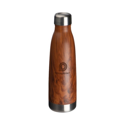 Botella isotrmica de acero inoxidable color madera con tapn de rosca.