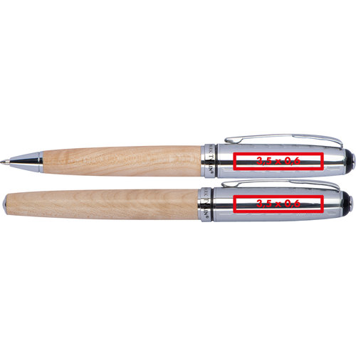 Juego de escritura color madera con bolgrafo y pluma estilogrfica.