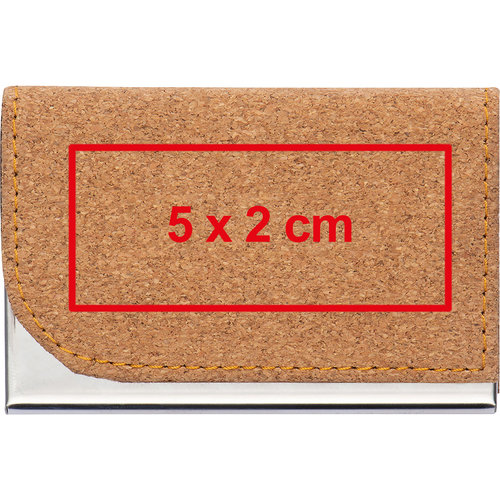 Funda de tarjetas de visita de corcho con elementos metlicos.