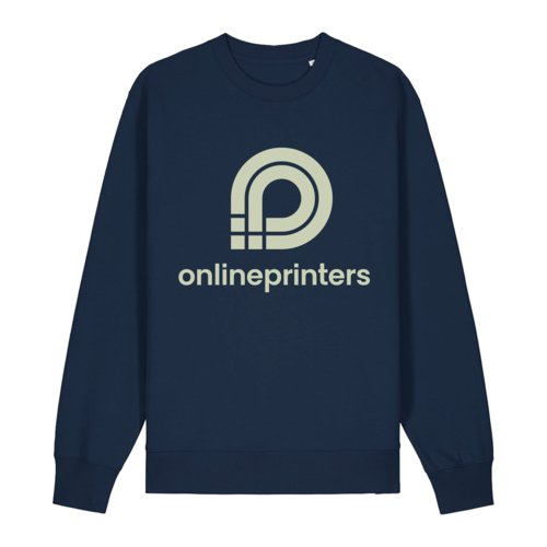 Sudadera unisex azul marino de algodn orgnico con cuello redondo.