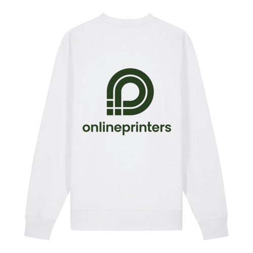 Sudadera blanca unisex de algodn orgnico con cuello redondo.
