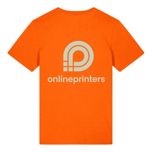 Camiseta naranja de algodn orgnico con mangas cortas y cuello redondo.
