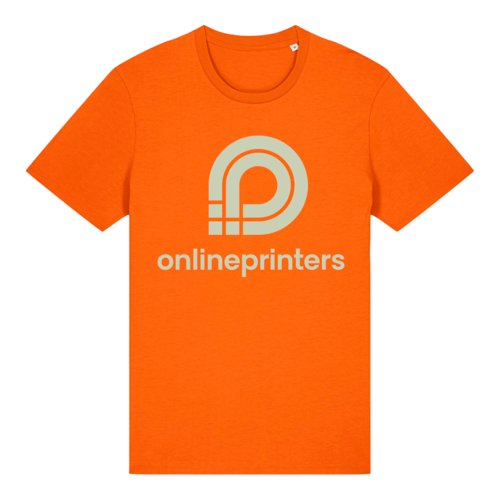 Camiseta naranja de algodn orgnico con mangas cortas y cuello redondo.