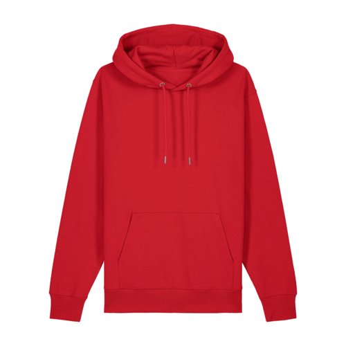 Sudadera roja de algodn con capucha y bolsillo canguro.