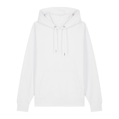 Sudadera blanca de algodn, unisex, con capucha y bolsillo tipo canguro.