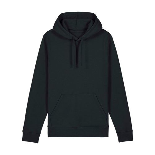 Sudadera con capucha negra de algodn y polister con bolsillo tipo canguro.