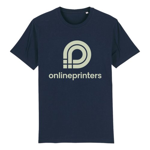 Camiseta azul marino de algodn orgnico, corte unisex, con mangas cortas.