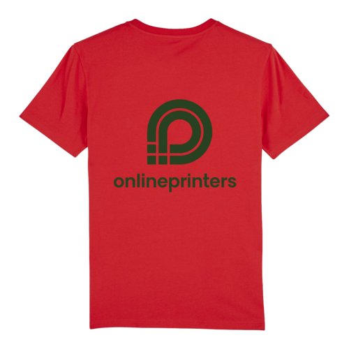 Camiseta roja de algodn orgnico, corte unisex, con mangas cortas.