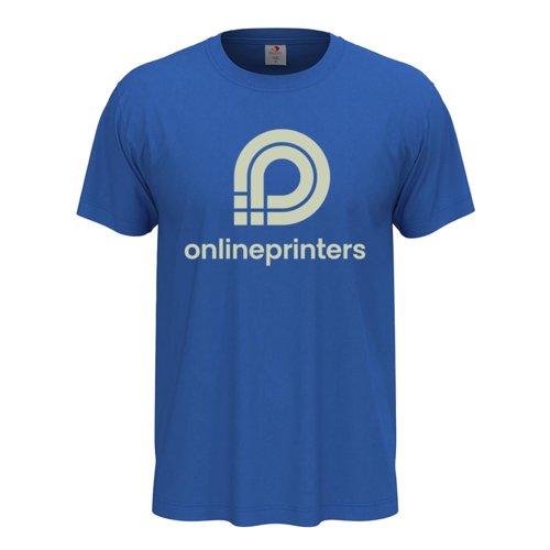 Camiseta de algodn azul real, corte unisex, con mangas cortas.