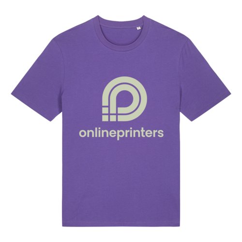 Camiseta violeta de algodn orgnico con mangas cortas y cuello redondo.