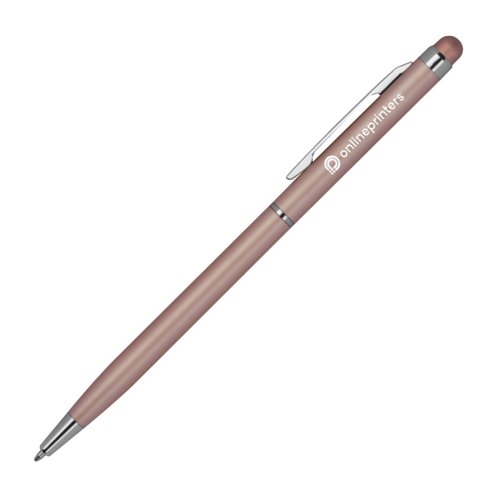 Bolgrafo de metal color cobre con funcin de lpiz tctil y clip.
