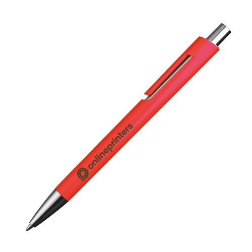 Bolgrafo rojo de plstico con clip y botn.