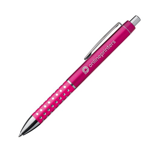 Bolgrafo rosa de metal con clip.
