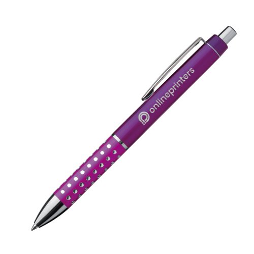 Bolgrafo de metal violeta con clip y botn pulsador.