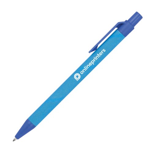 Bolgrafo de papel azul con clip y mecanismo de pulsacin.