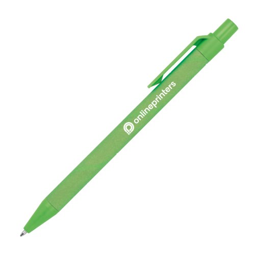 Bolgrafo de papel verde con clip y mecanismo de pulsacin.