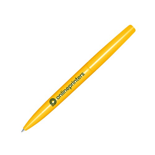 Bolgrafo giratorio de plstico amarillo con acabado pulido.