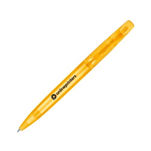 Bolgrafo giratorio de plstico amarillo con clip.