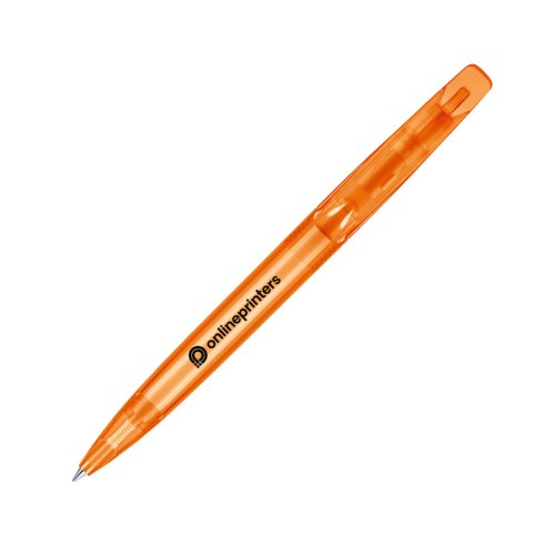 Bolgrafo giratorio de plstico naranja con clip.