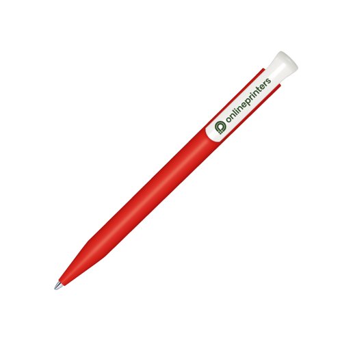 Bolgrafo rojo y blanco de bioplstico con clip.