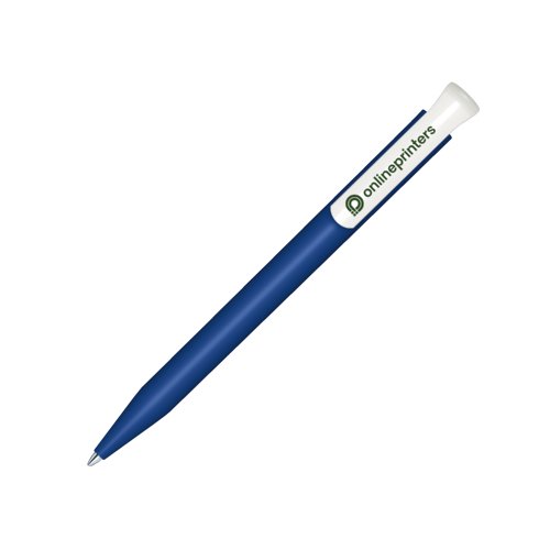 Bolgrafo de bioplstico azul oscuro con clip.