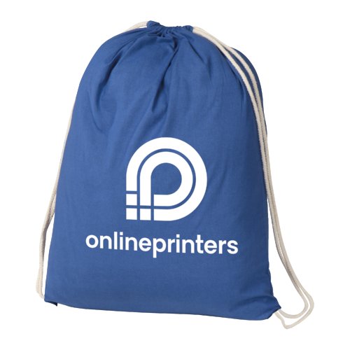 Bolsa de gimnasio azul de algodn con cierre de cordn.