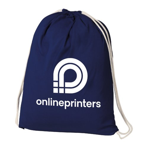 Bolsa de gimnasio de algodn azul oscuro con cordn.