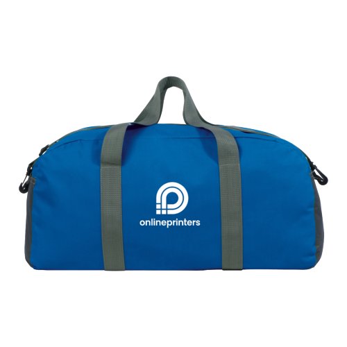 Bolsa de deporte azul de tela resistente con asas de transporte.
