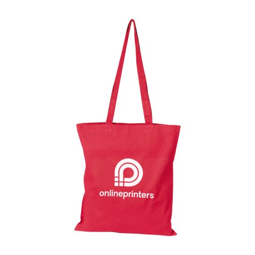 Bolsa de algodn roja con asas largas.