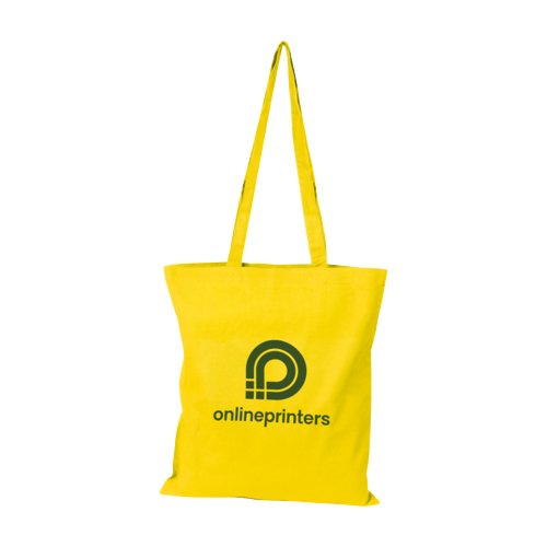 Bolsa amarilla de algodn con asas largas.
