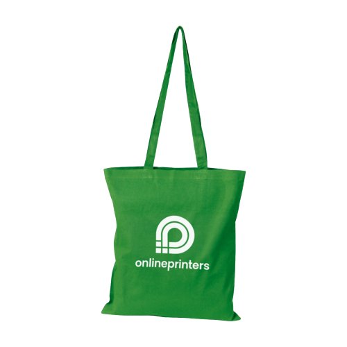 Bolsa de algodn verde con asas largas.