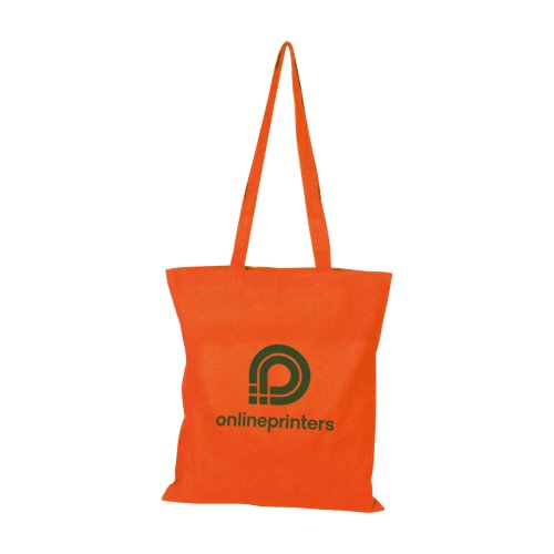 Bolsa de tela de algodn naranja con asas largas.