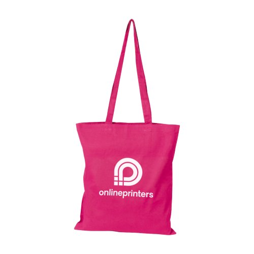 Bolsa de tela de algodn rosa con asas largas.