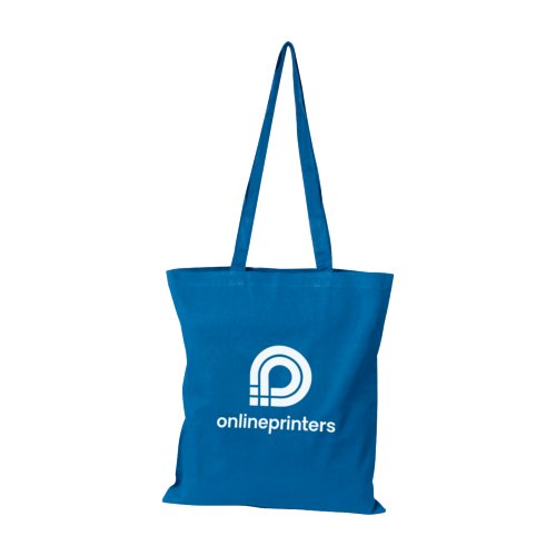 Bolsa de algodn azul con asas largas.