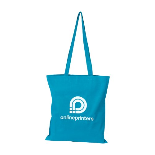 Bolsa de algodn turquesa con asas largas.