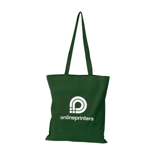 Bolsa de tela verde de algodn orgnico con asas largas.