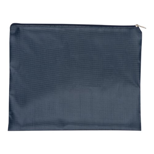 Juego de viaje textil azul oscuro, cuatro piezas, con cremallera.